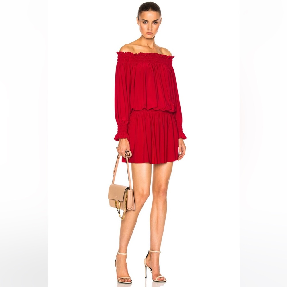 NORMA KAMALI Peasant Mini Dress in Red Size S